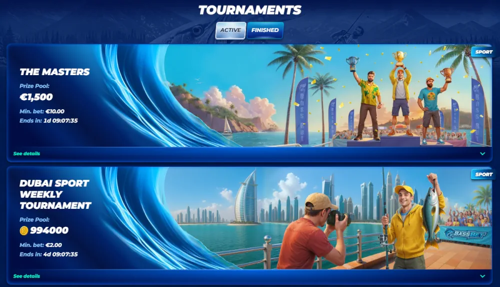 BassBet tournament banners for professional sports and gaming competitions.